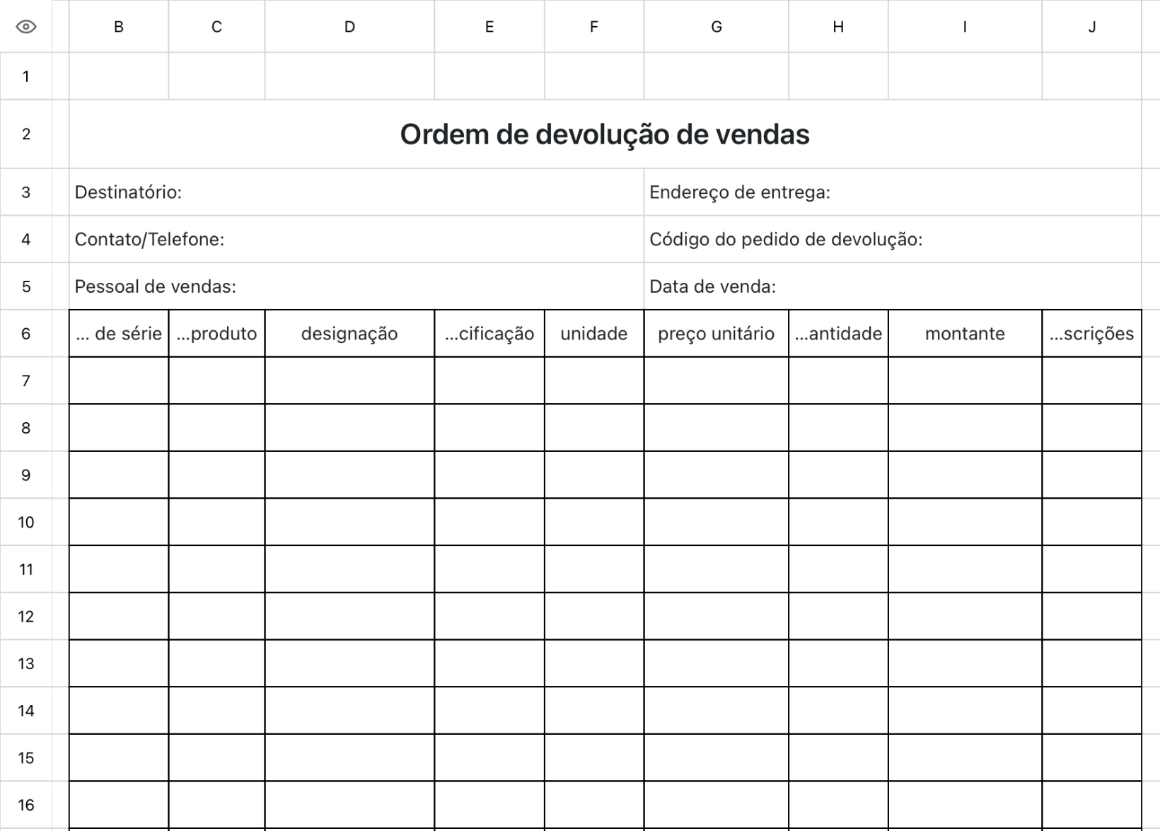 Ordem de devolução de vendas